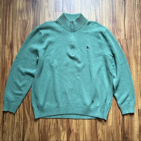 * SOLD * POLO RALPH LAUREN quarter zip green knit sweater XXL - Picture 2 of 6